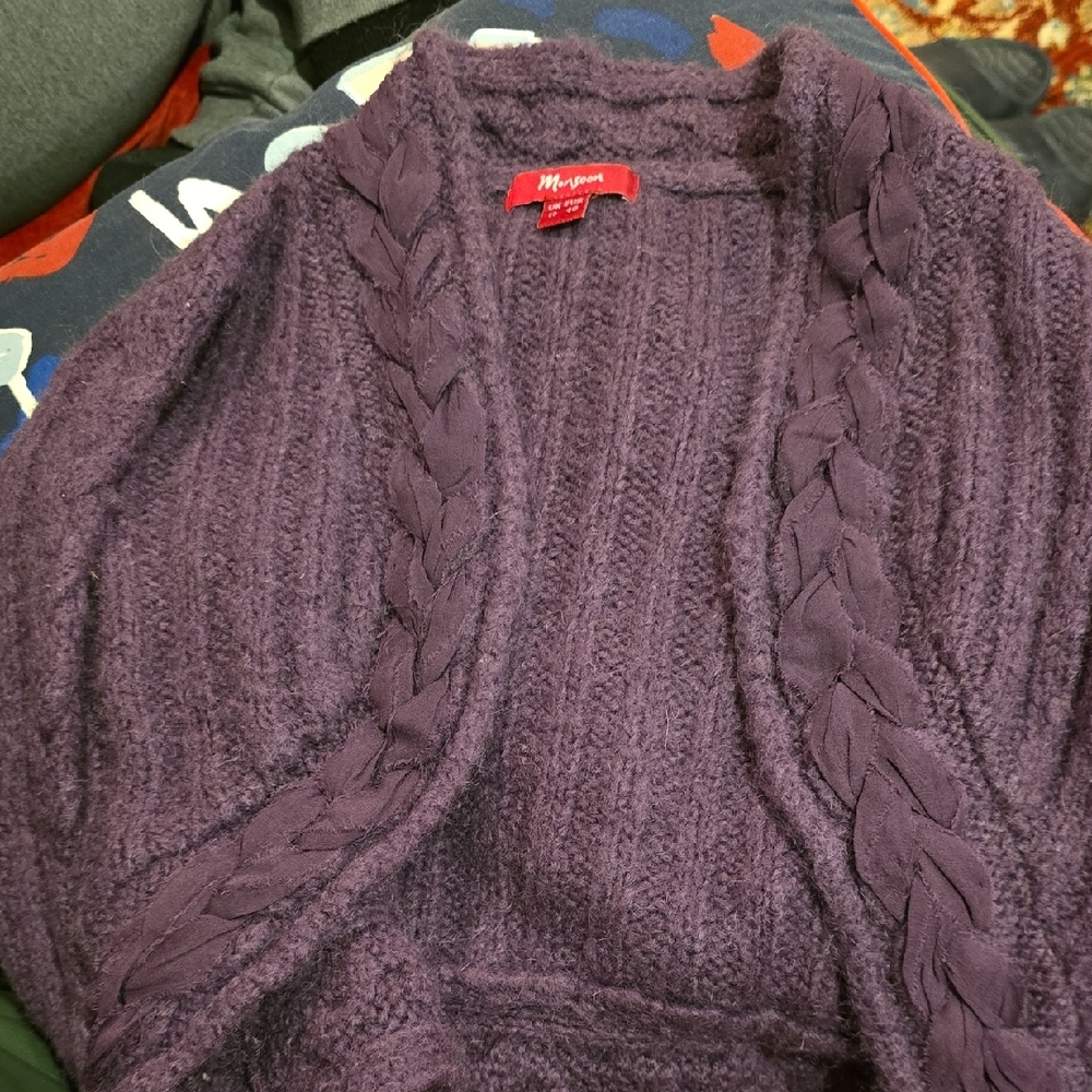 Monsoon Women's Purple Braided Cardigan